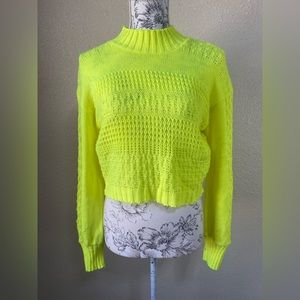 Abound long sleeve cropped knit sweater,‎ highlighter yellow, size XXS